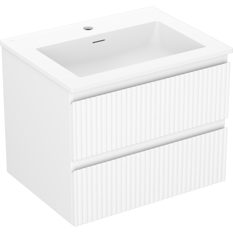 Mexen Rivel Badezimmerschrank 60 cm mit Waschbecken Otis, 2 Schubladen, geriffelt, weiß matt - 91A20-06047-2-BFF01-W18M01
