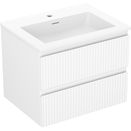 Mexen Rivel Badezimmerschrank 60 cm mit Waschbecken Otis, 2 Schubladen, geriffelt, weiß matt - 91A20-06047-2-BFF01-W18M01