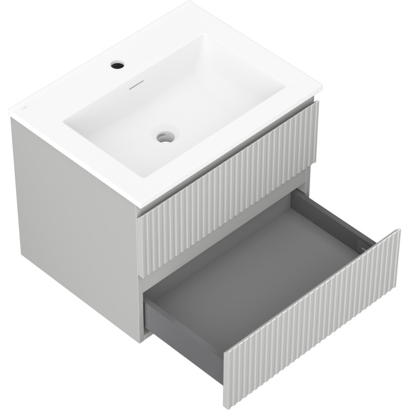 Mexen Rivel badkamerkast 60 cm met wastafel Otis, 2 lades, gegroefd, grijs mat/wit mat - 91A20-06047-2-BFF62-W18M01