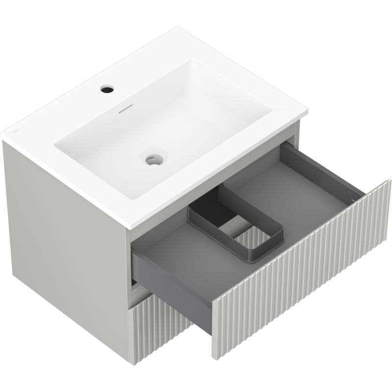 Mexen Rivel mobile da bagno 60 cm con lavabo Otis, 2 cassetti, scanalato, grigio opaco/bianco opaco - 91A20-06047-2-BFF62-W18M01