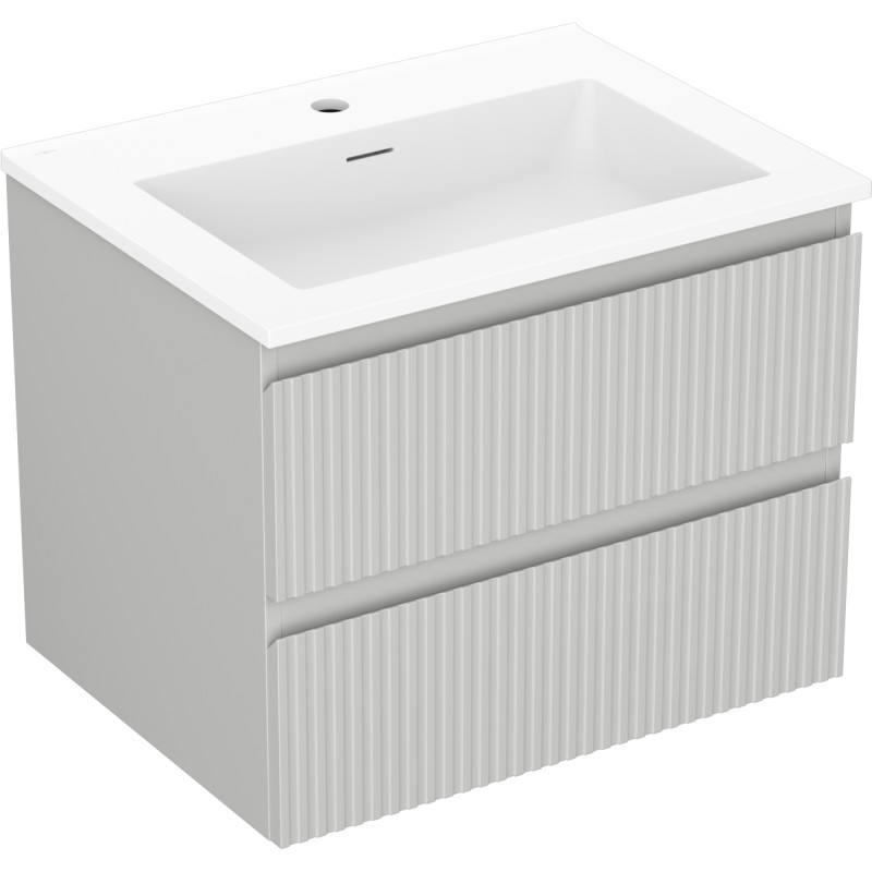Mexen Rivel armoire de salle de bain 60 cm avec lavabo Otis, 2 tiroirs, rainurée, gris mat/blanc mat