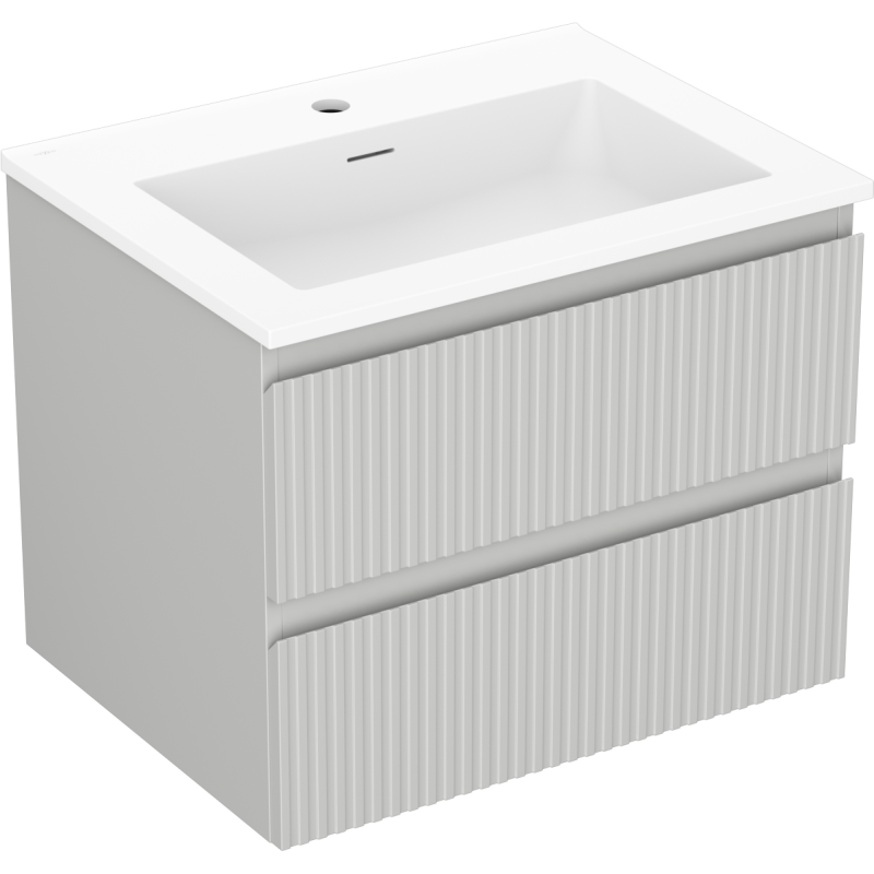 Mexen Rivel Buedzëmmerkommod 60 cm mat Lavabo Otis, 2 Tiräng, gerillt, gro matte/gro matte - 91A20-06047-2-BFF62-W18M01