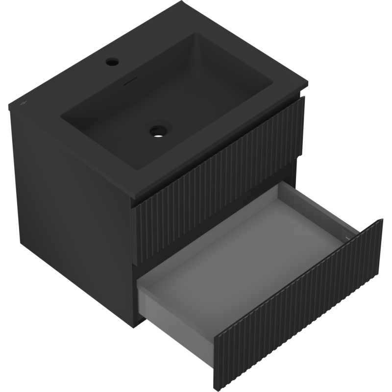 Mexen Rivel armadietto da bagno 60 cm con lavabo Otis, 2 cassetti, scanalato, nero opaco - 91A20-06047-2-BFF71-W18M71