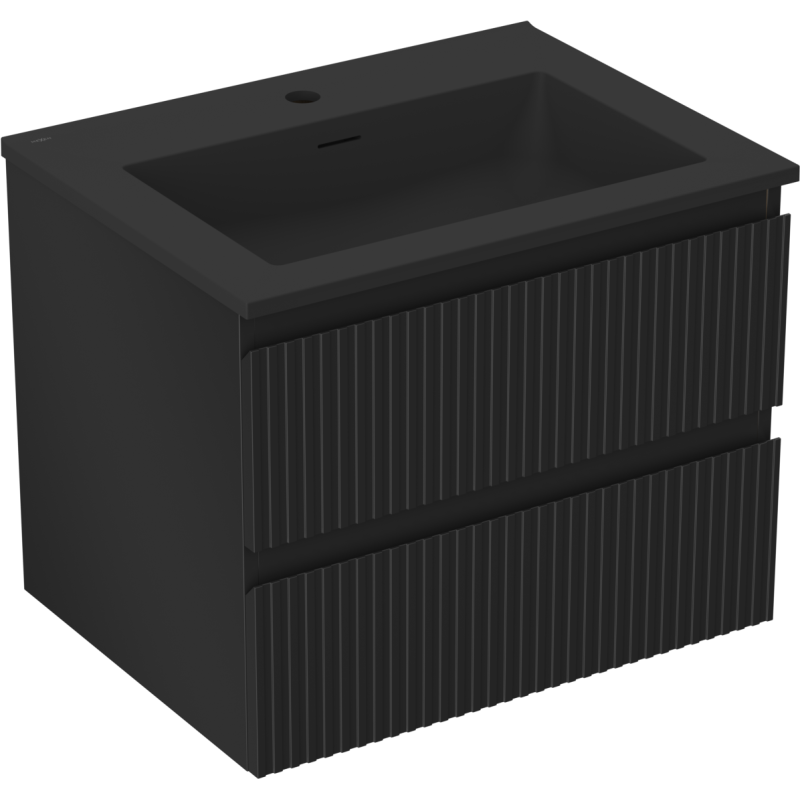 Mexen Rivel 60 cm Bathroom Cabinet with Otis Sink, 2 Drawers, Grooved, Black Matte - 91A20-06047-2-BFF71-W18M71