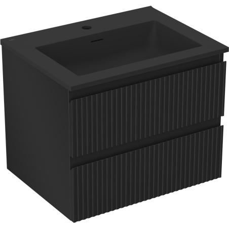Mexen Rivel Badezimmerschrank 60 cm mit Waschbecken Otis, 2 Schubladen, geriffelt, Schwarz matt - 91A20-06047-2-BFF71-W18M71