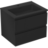 Mexen Rivel Badezimmerschrank 60 cm mit Waschbecken Otis, 2 Schubladen, geriffelt, Schwarz matt - 91A20-06047-2-BFF71-W18M71