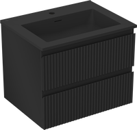 Mexen Rivel Badezimmerschrank 60 cm mit Waschbecken Otis, 2 Schubladen, geriffelt, Schwarz matt - 91A20-06047-2-BFF71-W18M71