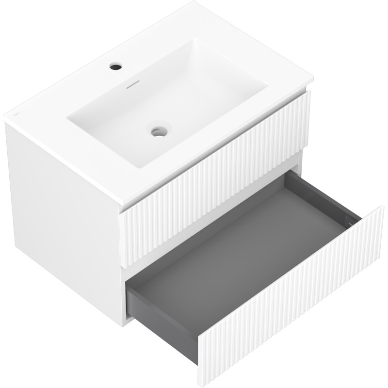 Mexen Rivel mobiletto da bagno 70 cm con lavabo Otis, 2 cassetti, scanalato, bianco opaco - 91A20-07047-2-BFF01-W18M01