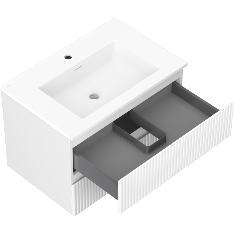 Mexen Rivel armário de casa de banho 70 cm com lavatório Otis, 2 gavetas, ranhurado, branco mate - 91A20-07047-2-BFF01-W18M01