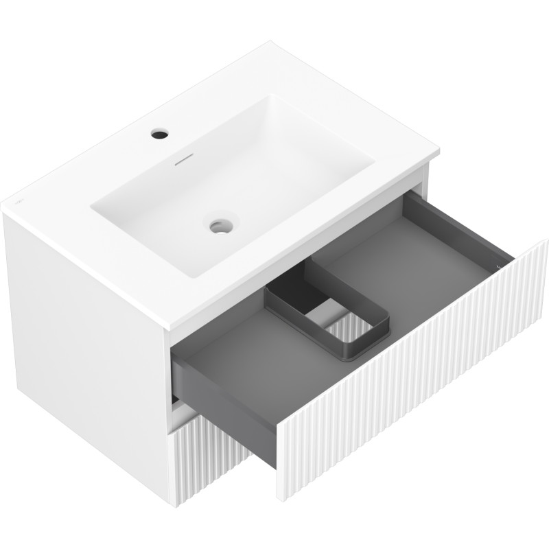 Mexen Rivel armoire de toilette 70 cm avec lavabo Otis, 2 tiroirs, rainurée, blanc mat - 91A20-07047-2-BFF01-W18M01