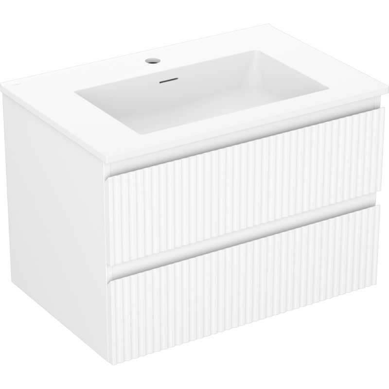 Mexen Rivel meuble de salle de bain 70 cm avec lavabo Otis, 2 tiroirs, rainuré, blanc mat - 91A20-07047-2-BFF01-W18M01