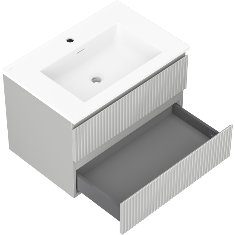 Mexen Rivel mobiletto da bagno 70 cm con lavabo Otis, 2 cassetti, scanalato, grigio opaco/bianco opaco