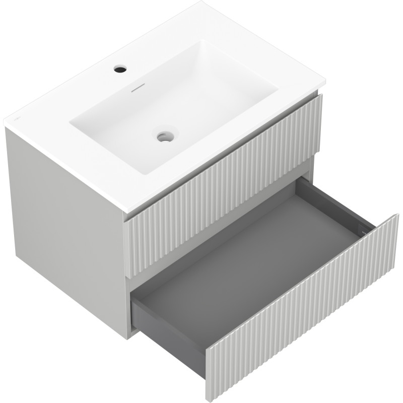 Mexen Rivel vannitoa kapp 70 cm koos Otise valamu, 2 sahtlit, rihveldatud, hall matt/valge matt - 91A20-07047-2-BFF62-W18M01