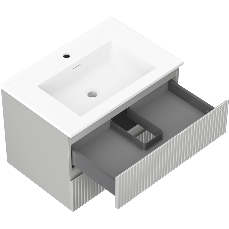 Mexen Rivel armário de casa de banho 70 cm com lavatório Otis, 2 gavetas, frisado, cinza mate/branco mate