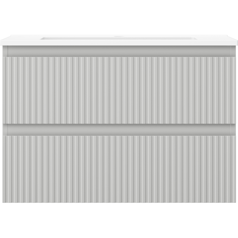 Mexen Rivel Badezimmerschrank 70 cm mit Waschbecken Otis, 2 Schubladen, geriffelt, grau matt/weiß matt