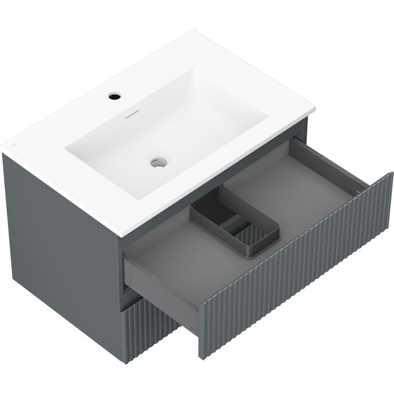 Mexen Rivel armário de casa de banho de 70 cm com lavatório Otis, 2 gavetas, canelado, grafite mate/branco mate -