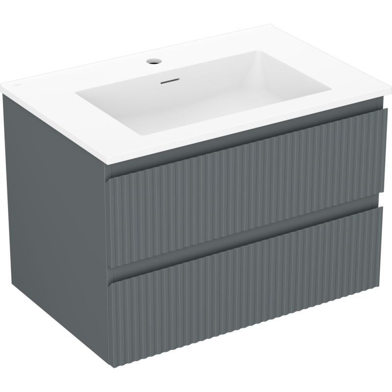 Mexen Rivel armario de baño de 70 cm con lavabo Otis, 2 cajones, acanalado, grafito mate/blanco mate -