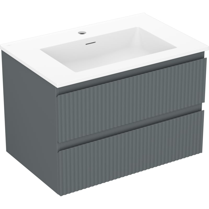 Mexen Rivel szafka łazienkowa 70 cm z umywalką Otis, 2 szuflady, ryflowana , grafit mat/biała mat - 91A20-07047-2-BFF66-W18M0