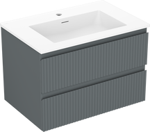 Mexen Rivel mobiletto da bagno 70 cm con lavabo Otis, 2 cassetti, scanalato, grafite opaco/bianco opaco -