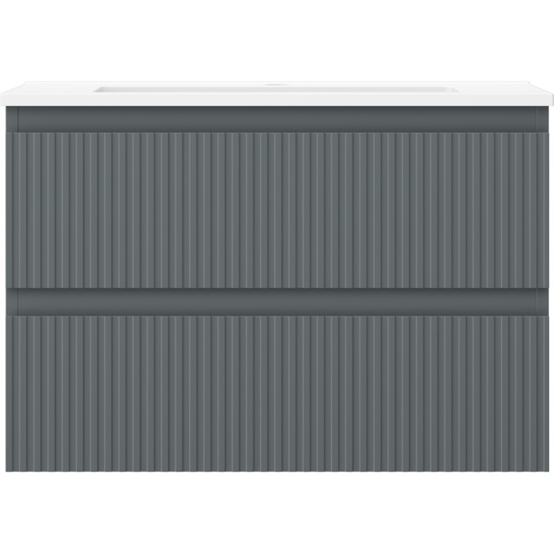 Mexen Rivel szafka łazienkowa 70 cm z umywalką Otis, 2 szuflady, ryflowana , grafit mat/biała mat - 91A20-07047-2-BFF66-W18M0