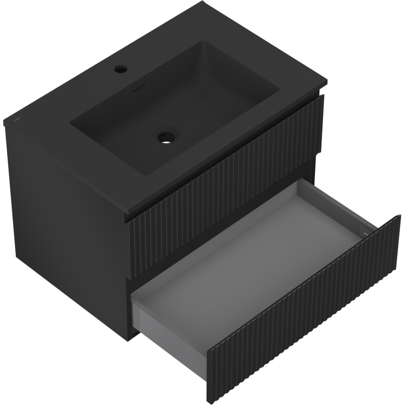 Mexen Rivel mueble de baño de 70 cm con lavabo Otis, 2 cajones, estriado, negro mate - 91A20-07047-2-BFF71-W18M71