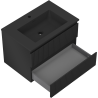Mexen Rivel Badezimmerschrank 70 cm mit Waschbecken Otis, 2 Schubladen, gerillt, schwarz matt - 91A20-07047-2-BFF71-W18M71