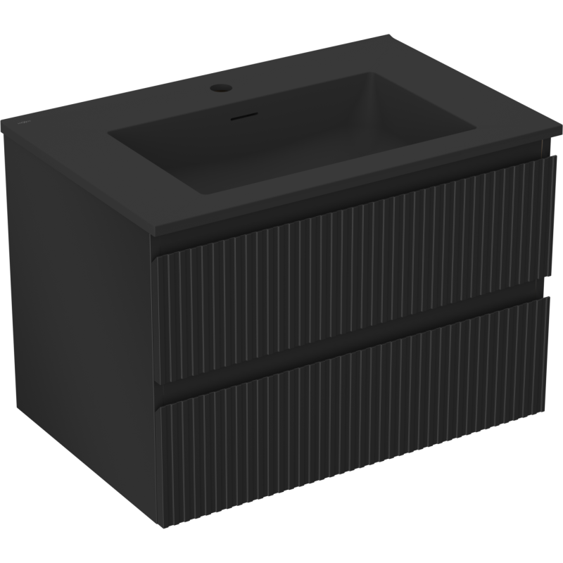 Mexen Rivel Badezimmerschrank 70 cm mit Waschbecken Otis, 2 Schubladen, gerillt, schwarz matt - 91A20-07047-2-BFF71-W18M71