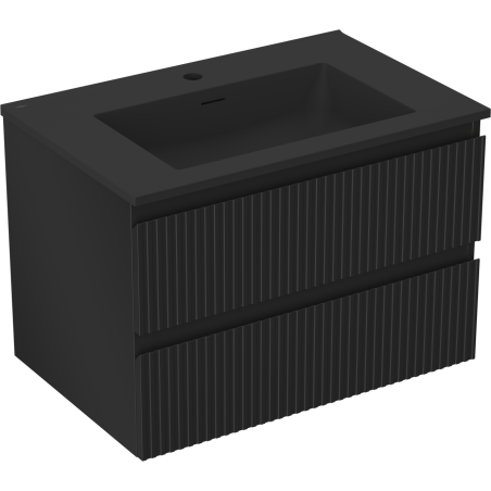 Mexen Rivel Badezimmerschrank 70 cm mit Waschbecken Otis, 2 Schubladen, gerillt, schwarz matt - 91A20-07047-2-BFF71-W18M71