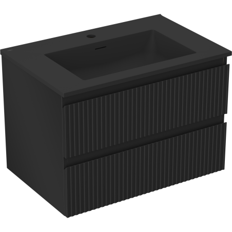 Mexen Rivel Buedzëmmer Schaf 70 cm mat Lavabo Otis, 2 Schuëffelen, geriffelt, schwaarz matt - 91A20-07047-2-BFF71-W18M71