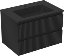 Mexen Rivel Badezimmerschrank 70 cm mit Waschbecken Otis, 2 Schubladen, gerillt, schwarz matt - 91A20-07047-2-BFF71-W18M71