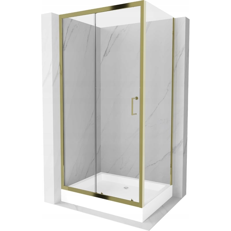 Mexen Apia klizna za tuš s kliznim vratima 100 x 80 cm, prozirna, zlatna + pladanj Rio - 840-100-080-50-00-4510