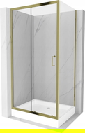Mexen Apia Duschkabine Schiebetür 100 x 80 cm, transparent, gold + Duschwanne Rio - 840-100-080-50-00-4510