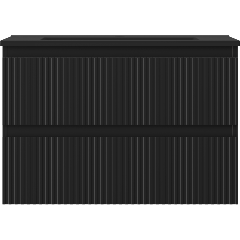 Mexen Rivel Badezimmerschrank 70 cm mit Waschbecken Otis, 2 Schubladen, geriffelt, schwarz matt - 91A20-07047-2-BFF71-W18M71