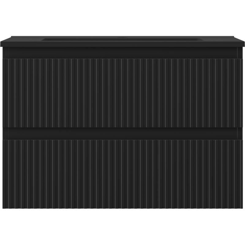 Mexen Rivel mueble de baño de 70 cm con lavabo Otis, 2 cajones, estriado, negro mate - 91A20-07047-2-BFF71-W18M71