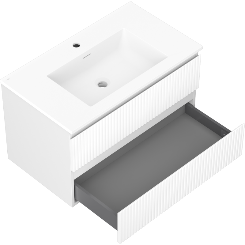 Mexen Rivel armario de baño de 80 cm con lavabo Otis, 2 cajones, ranurado, blanco mate - 91A20-08047-2-BFF01-W18M01