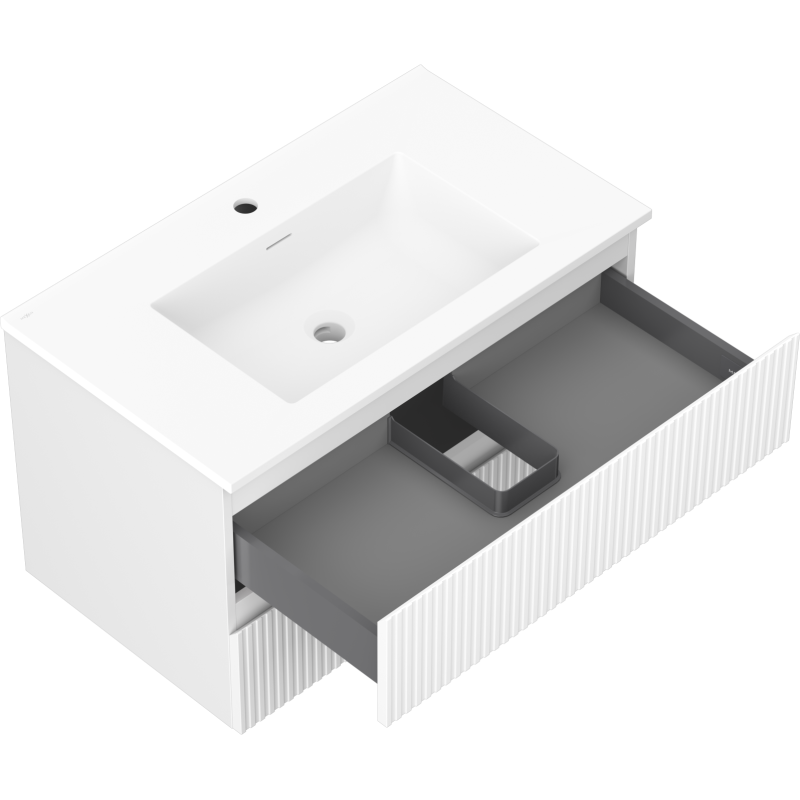 Mexen Rivel armario de baño de 80 cm con lavabo Otis, 2 cajones, ranurado, blanco mate - 91A20-08047-2-BFF01-W18M01