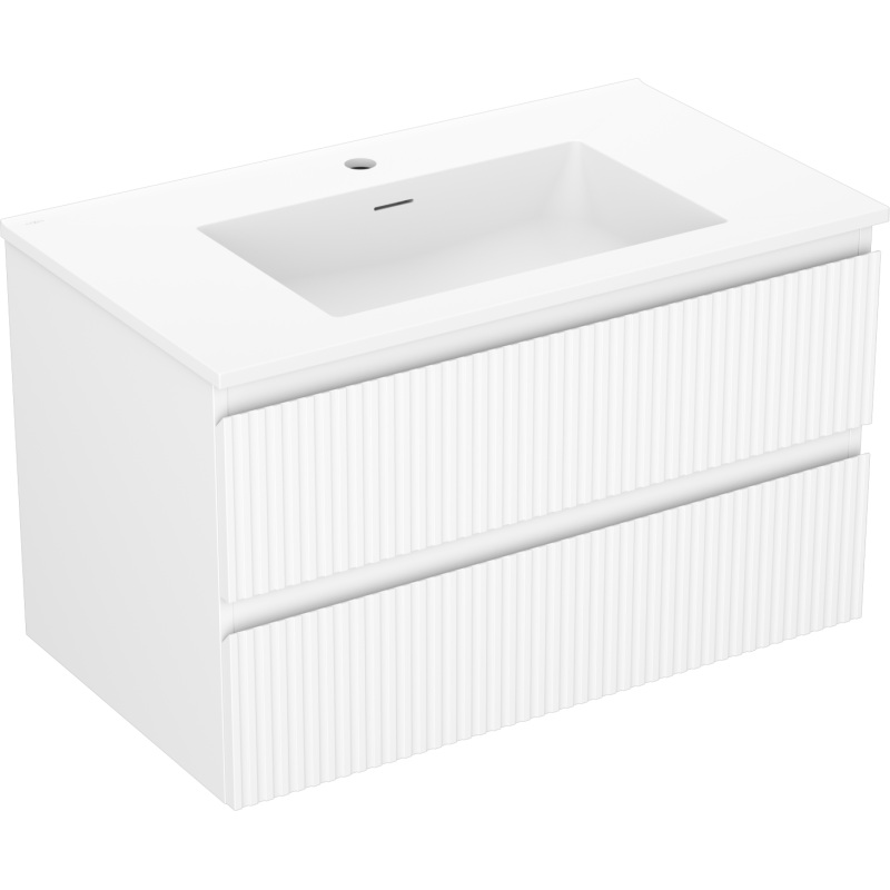 Mexen Rivel Badezimmerschrank 80 cm mit Waschbecken Otis, 2 Schubladen, gerillt, weiß matt - 91A20-08047-2-BFF01-W18M01