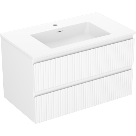 Mexen Rivel Badezimmerschrank 80 cm mit Waschbecken Otis, 2 Schubladen, gerillt, weiß matt - 91A20-08047-2-BFF01-W18M01