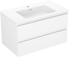 Mexen Rivel Badezimmerschrank 80 cm mit Waschbecken Otis, 2 Schubladen, gerillt, weiß matt - 91A20-08047-2-BFF01-W18M01