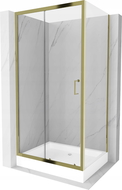 Mexen Apia Duschkabine Schiebetür 120 x 90 cm, transparent, gold + Duschwanne Rio - 840-120-090-50-00-4510