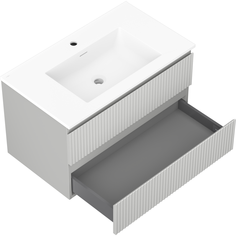 Mexen Rivel armário de casa de banho 80 cm com lavatório Otis, 2 gavetas, frisado, cinza mate/branco mate