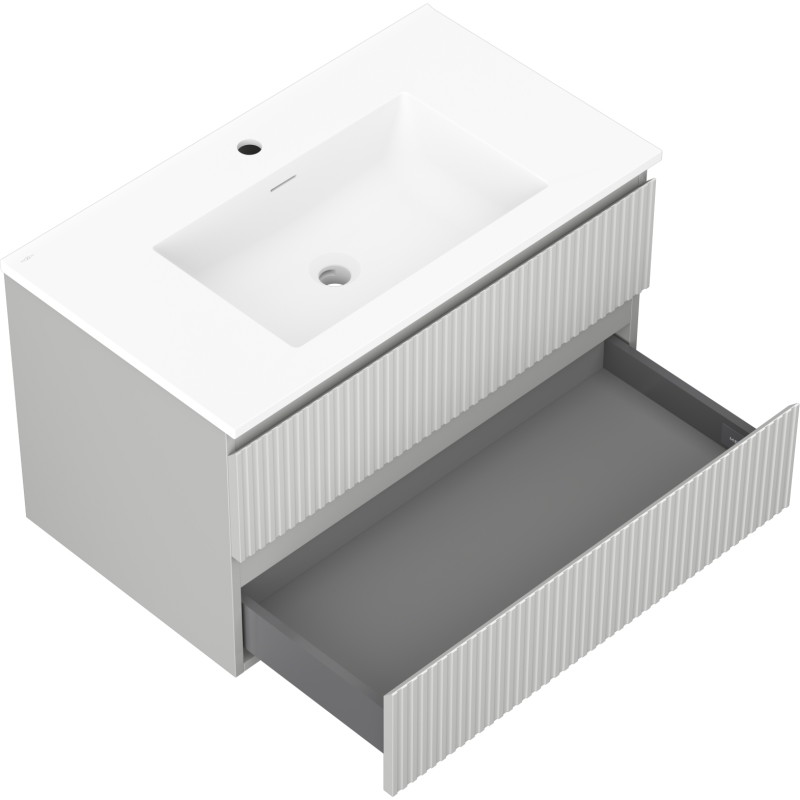 Mexen Rivel badkamerkast 80 cm met wastafel Otis, 2 laden, gegroefd, grijs mat/wit mat - 91A20-08047-2-BFF62-W18M01