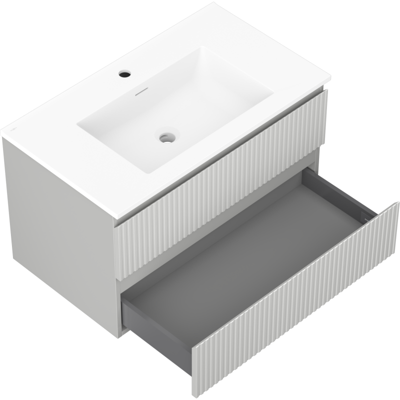 Mexen Rivel meuble de salle de bain 80 cm avec lavabo Otis, 2 tiroirs, rainuré, gris mat/blanc mat - 91A20-08047-2-BFF62-W18M01
