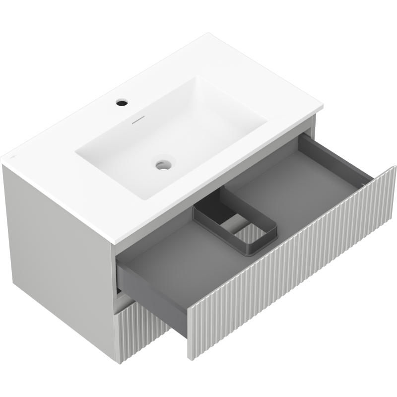 Mexen Rivel armario de baño de 80 cm con lavabo Otis, 2 cajones, ranurado, gris mate/blanco mate - 91A20-08047-2-BFF62-W18M01