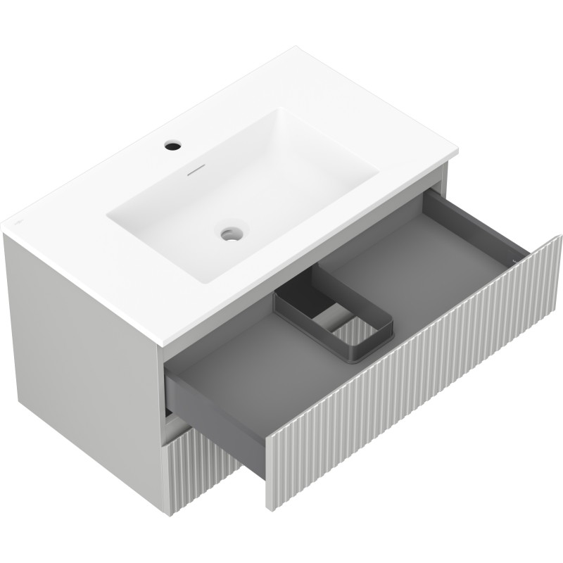 Mexen Rivel szafka łazienkowa 80 cm z umywalką Otis, 2 szuflady, ryflowana , szara mat/biała mat - 91A20-08047-2-BFF62-W18M01
