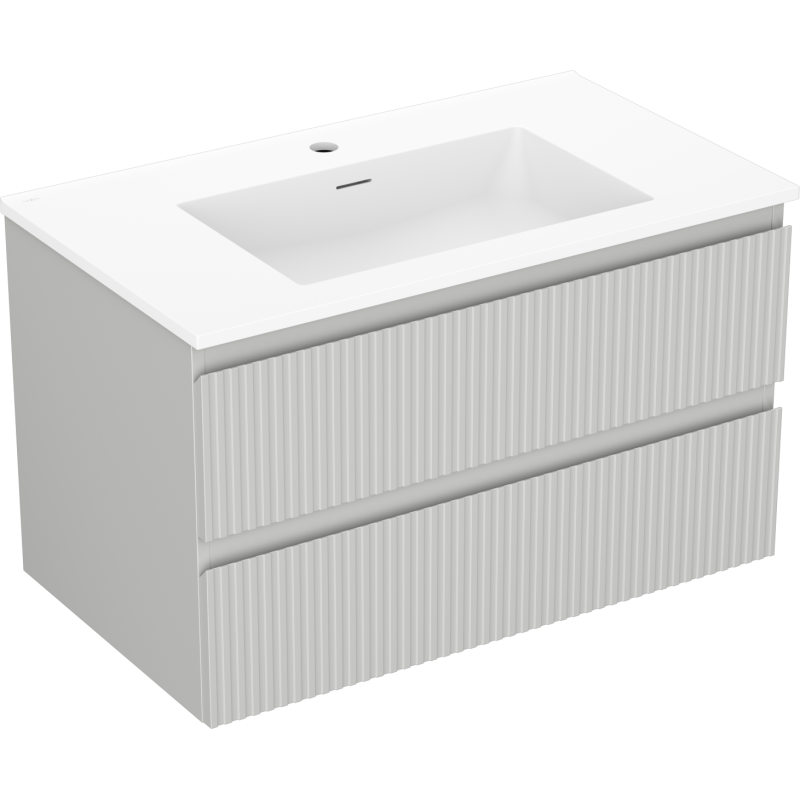 Mexen Rivel bathroom cabinet 80 cm with Otis washbasin, 2 drawers, fluted, grey matte/white matte - 91A20-08047-2-BFF62-W18M01