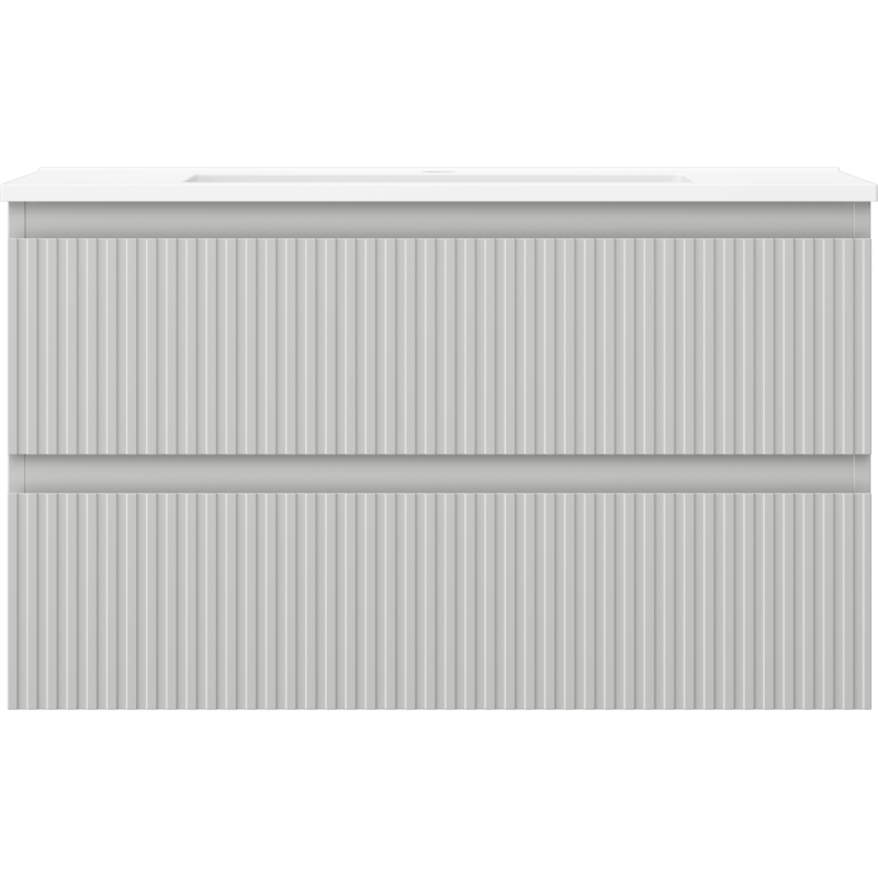 Mexen Rivel badkamerkast 80 cm met Otis-wastafel, 2 lades, gegroefd, grijs mat/wit mat - 91A20-08047-2-BFF62-W18M01