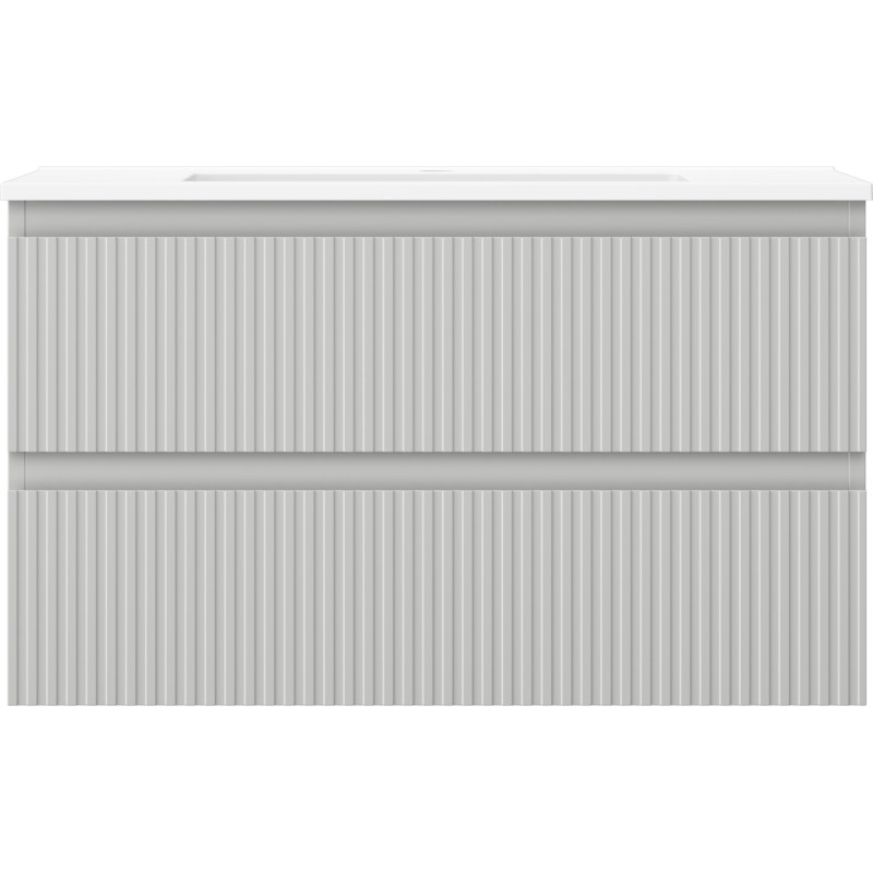 Mexen Rivel badkamerkast 80 cm met wastafel Otis, 2 laden, gegroefd, grijs mat/wit mat - 91A20-08047-2-BFF62-W18M01