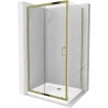 Mexen Apia cabine de douche coulissante 90 x 80 cm, transparent, or + receveur Flat, blanc - 840-090-080-50-00-4010G