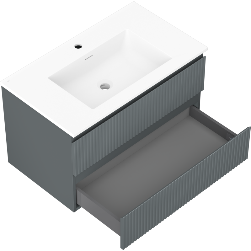 Mexen Rivel bathroom cabinet 80 cm with Otis sink, 2 drawers, grooved, matte graphite/matte white - 91A20-08047-2-BFF66-W18M0